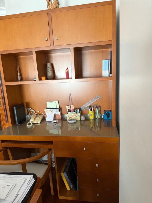 Secretaria madeira (faia) com estante e cadeira