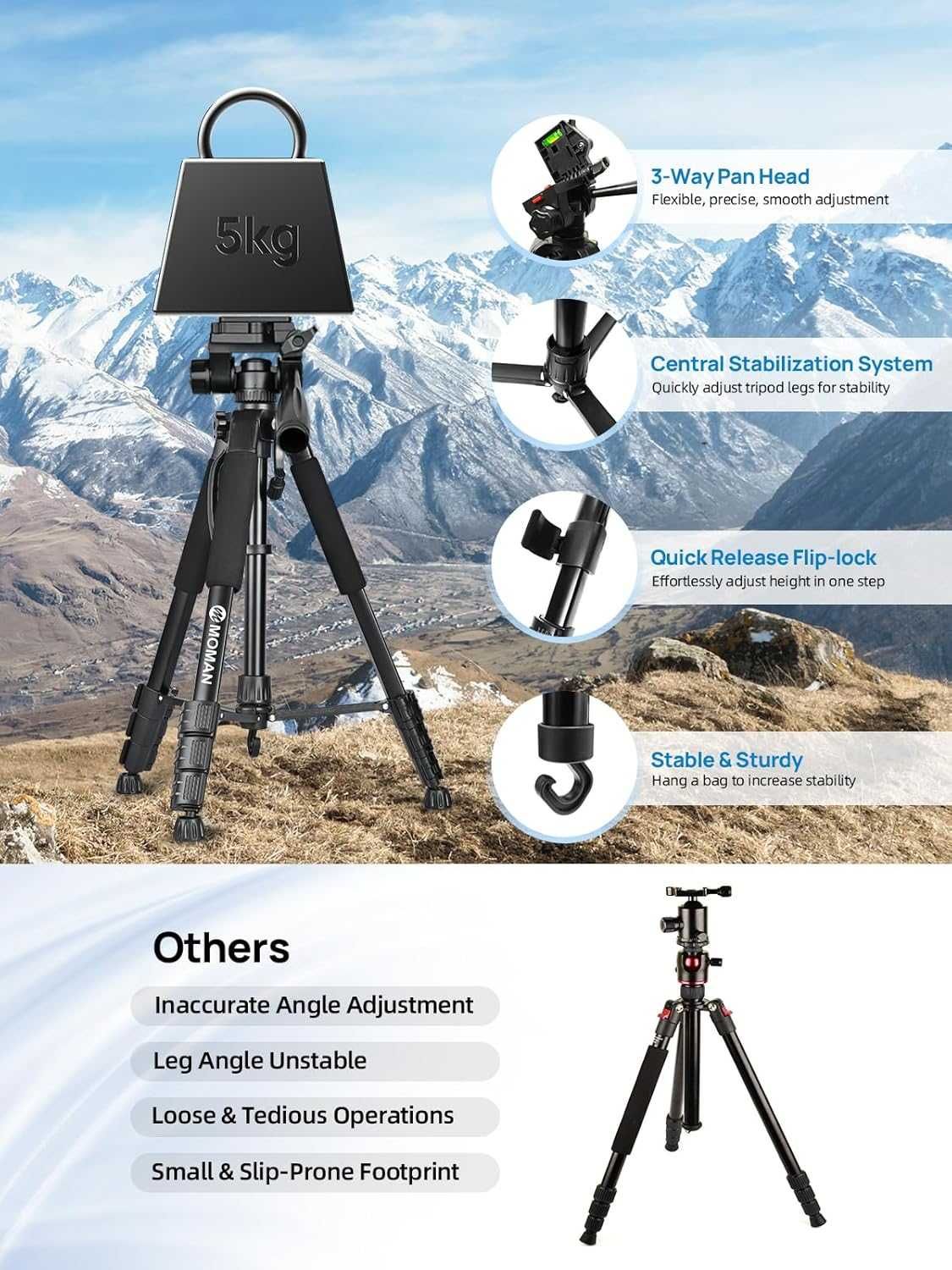 MOMAN TP59F Statyw Tripod do aparatu Canon Nikon sony 150cm aluminiowy