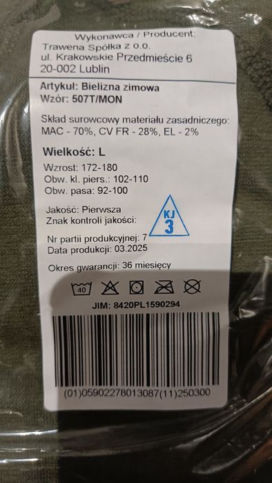 Bielizna zimowa wojskowa roz.L
