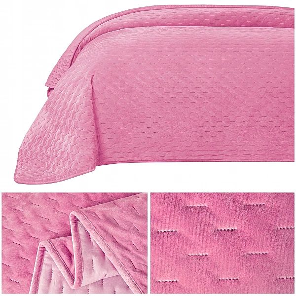 NARZUTA na łóżko kanapę 220x240 PIKOWANA tłoczona WELUROWA Tommaso RÓŻ