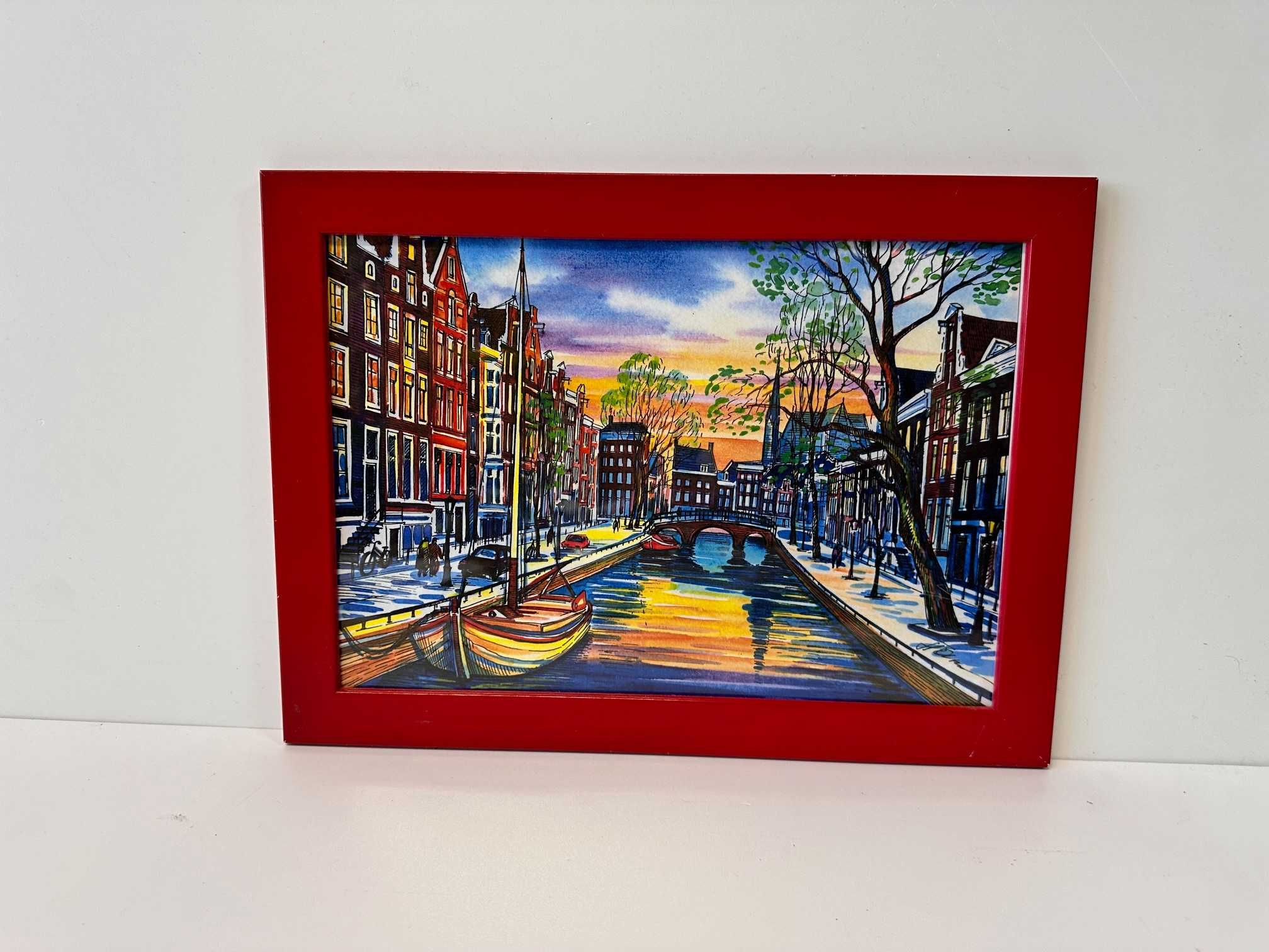 Obrazek reprodukcja z widokiem Amsterdamu, wym. 34 x 24 cm