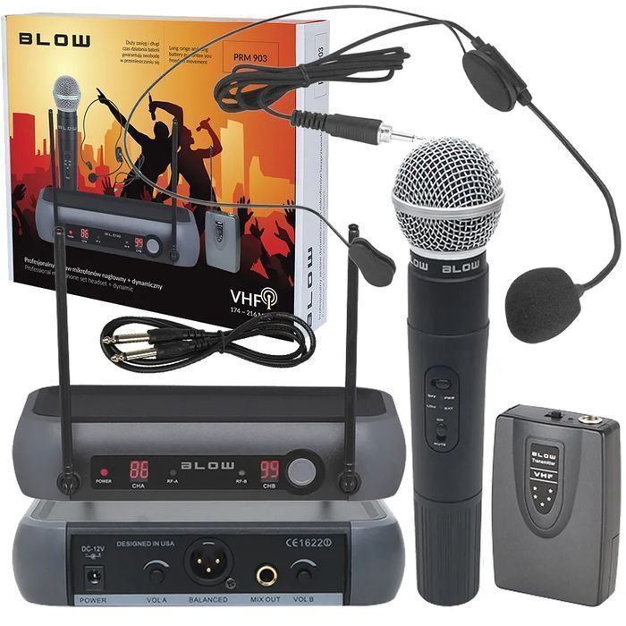 Zestaw 2 mikrofonów bezprzewodowych na głowę + do ręki Blow PRM903