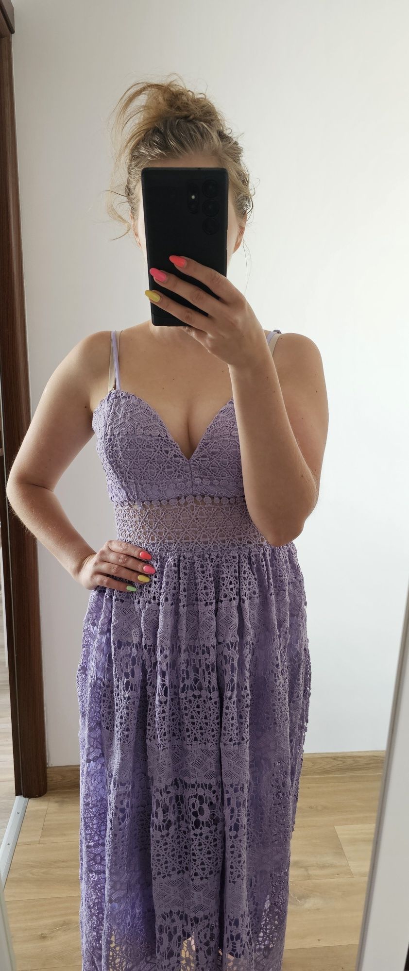 Fioletowa sukienka Missguided r.34 maxi
