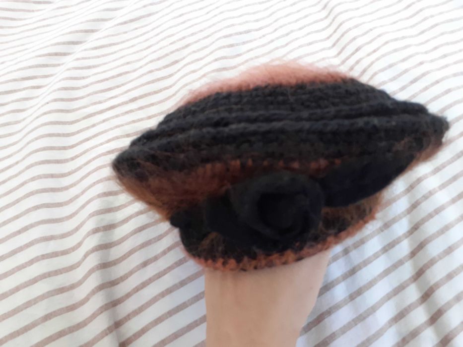 Cudowny wełniany kaszkiet brązowy czarny IDEALNY pomarańczowy