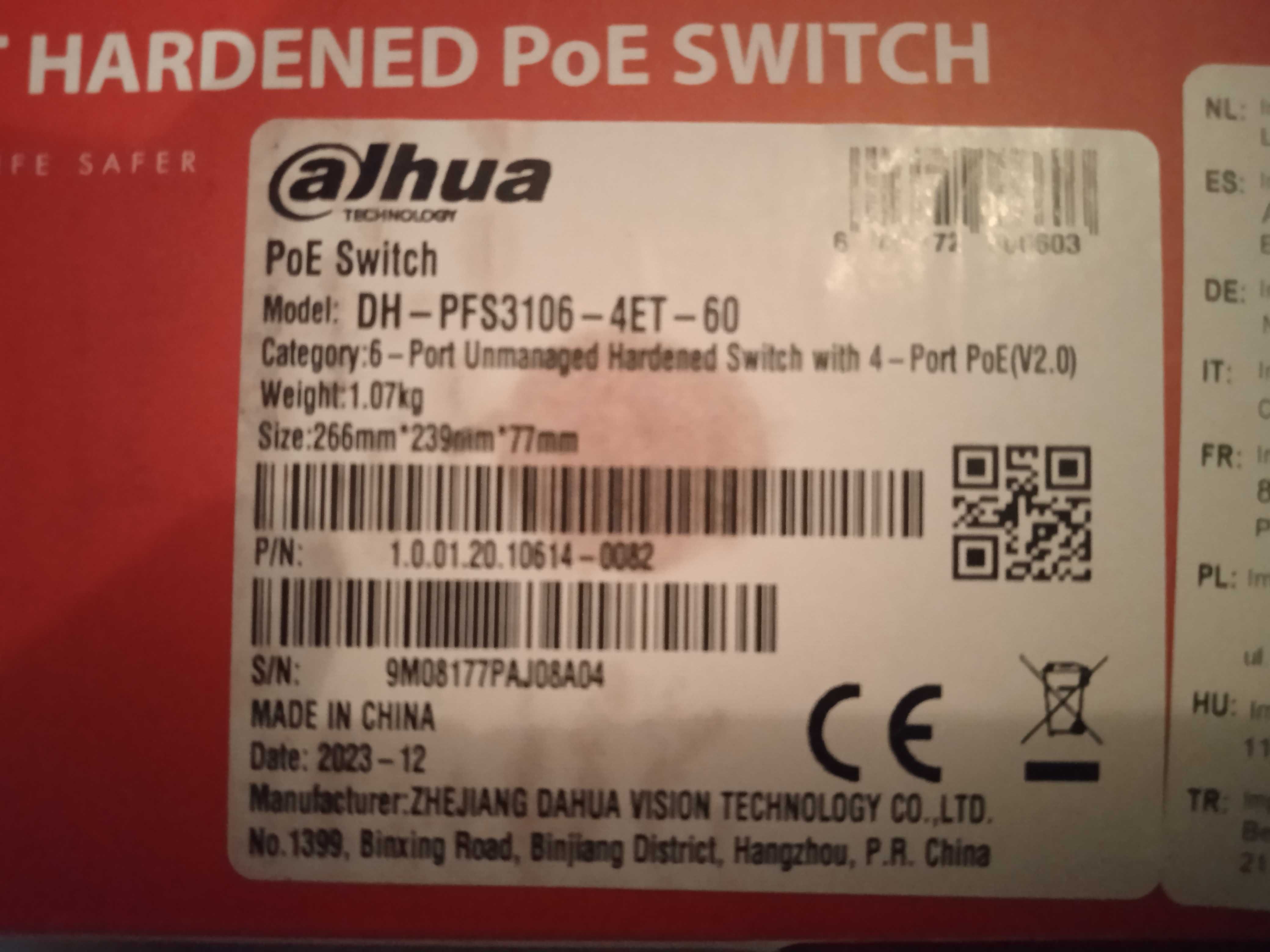 Dahua Switch PoE PFS3106-4ET-60 4-port + 1 RJ45 + 1 SFP