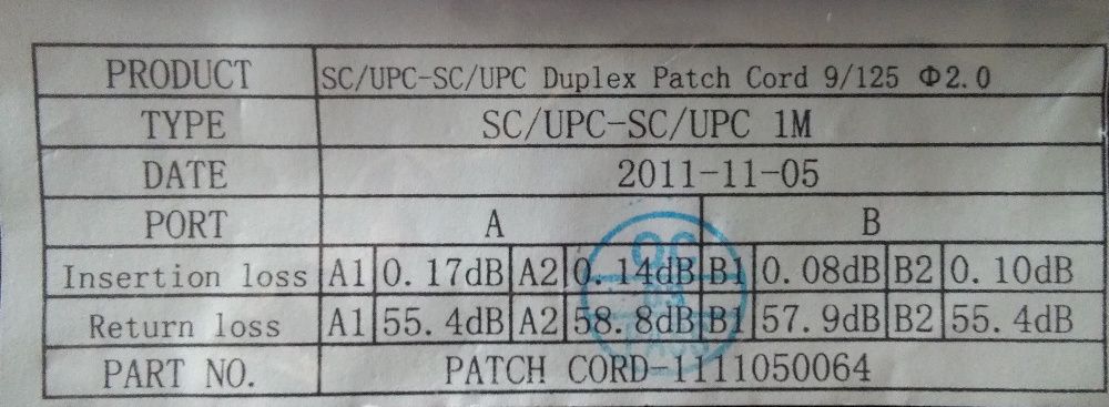 WELTRON Patch cord SC/UPC-SC/UPC duplex 9/125 1.0m