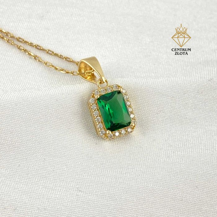 Zjawiskowa ZŁOTA zawieszka ZIELONA markiza PRÓBA 585 (14K)