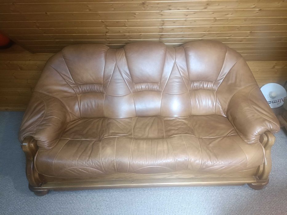 Sofa skóra i drewno 3 i 2