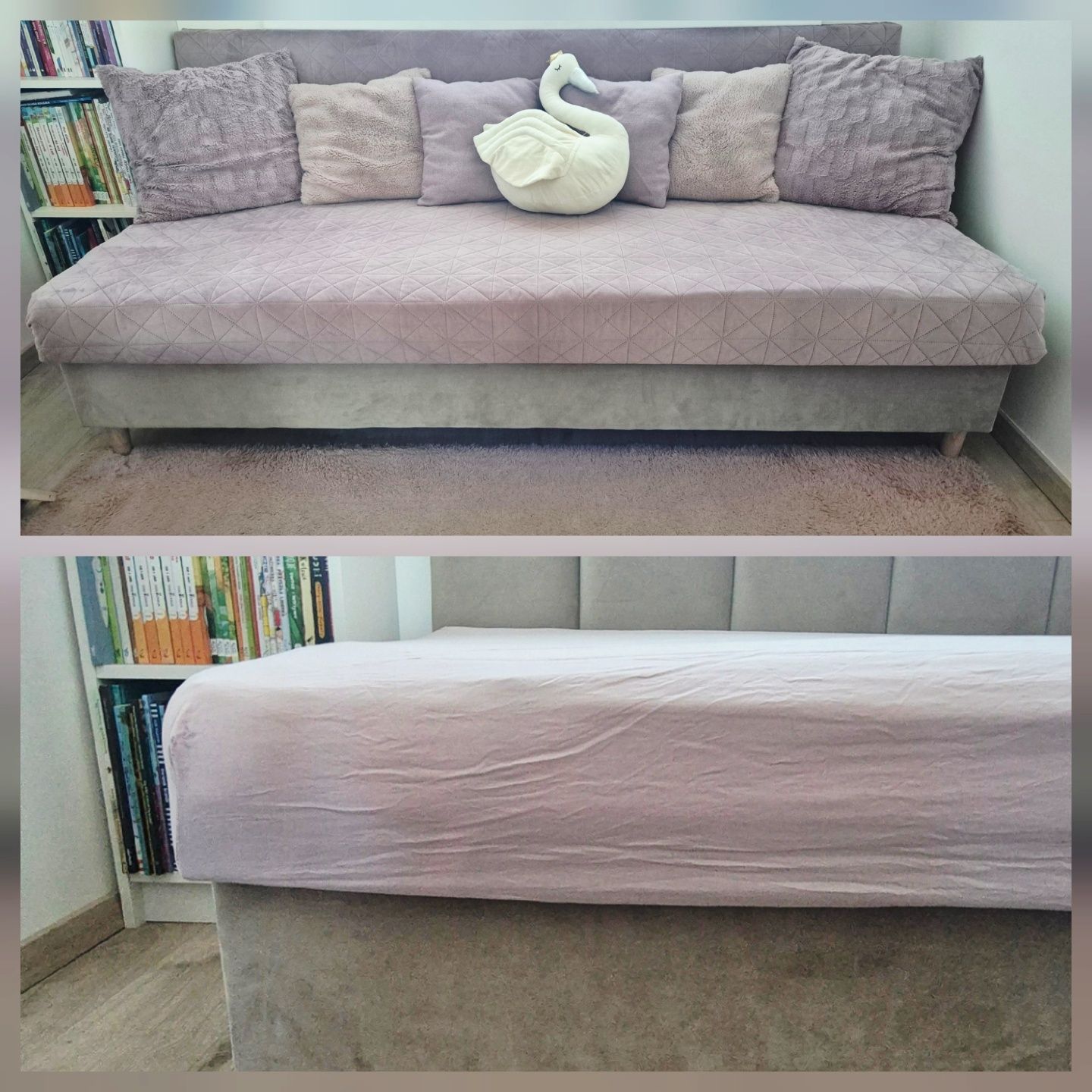 Łóżko tapicerowane z pojemnikiem na pościel sofa kanapa materac