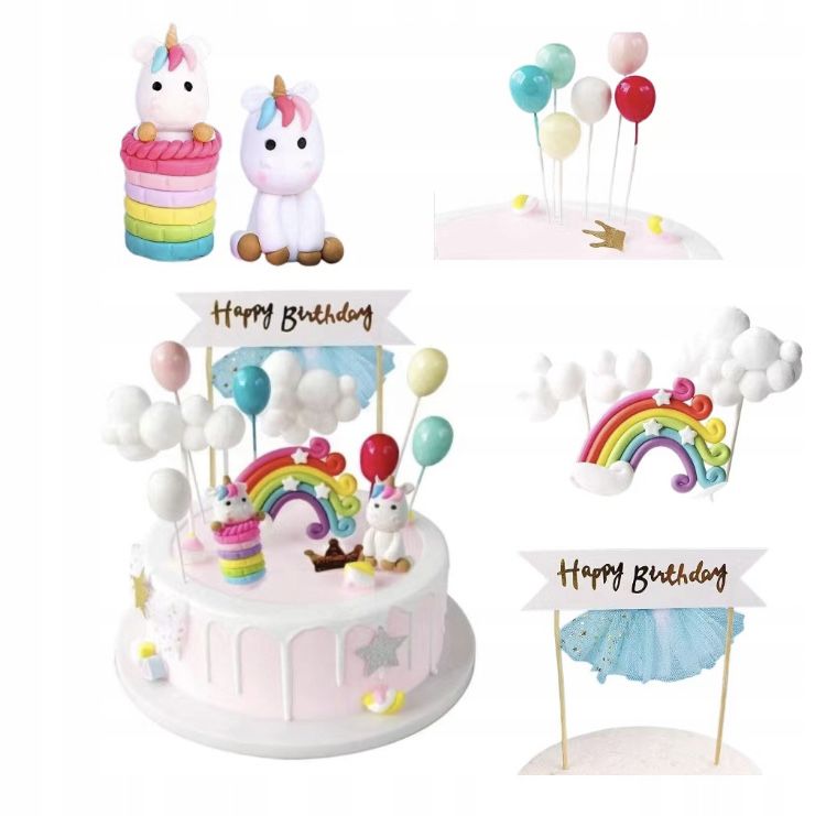 Jednorożec zestaw na tort unicorn dekoracja figurka tęcza