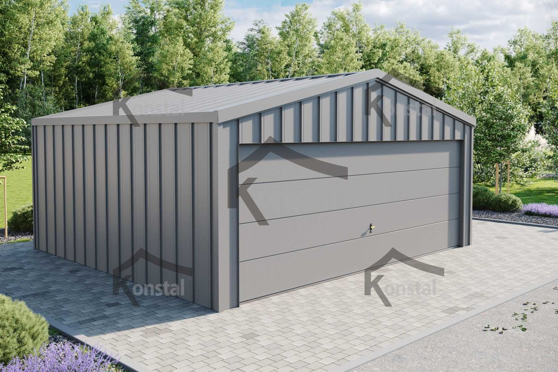 Nowoczesny Garaż blaszany 6x5 TOPLINE pomieszczenie brama SEGMENTOWA