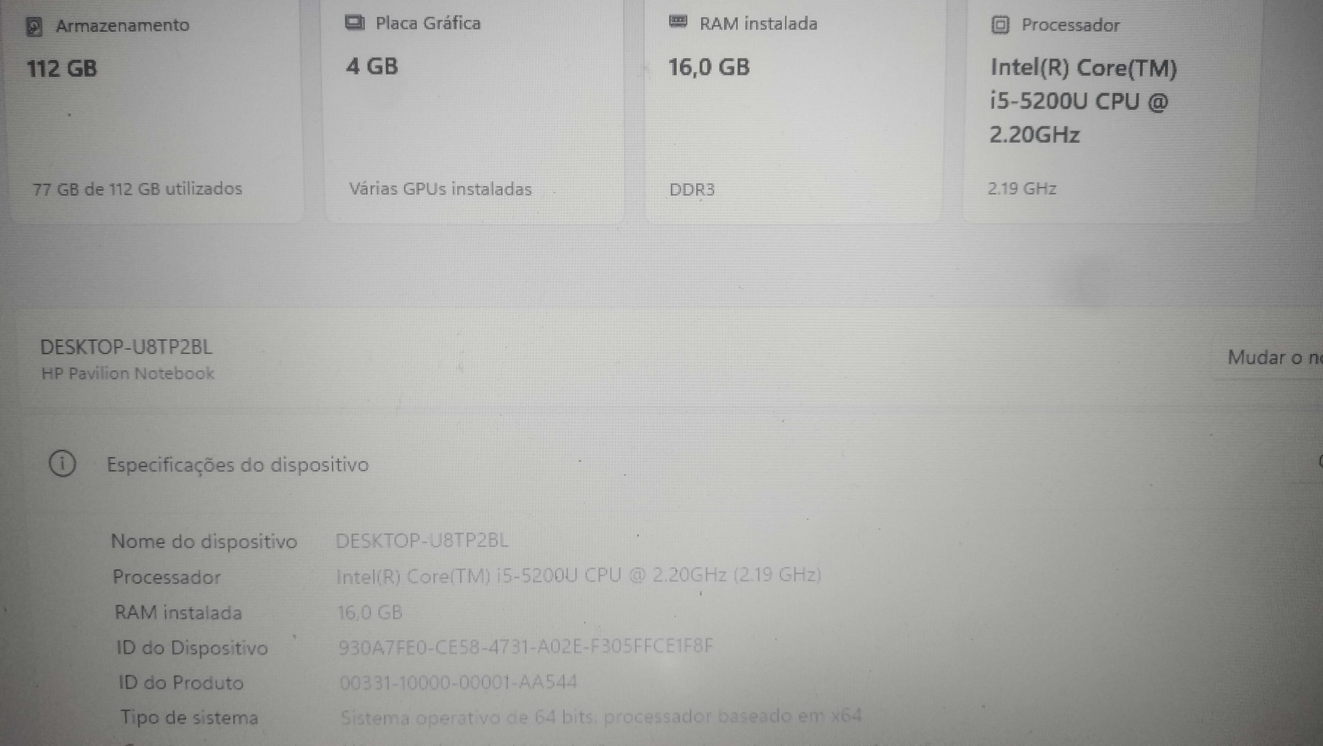 Portatil HP intelcore i5 2.20 Ghz 16 Gb ram 120gb SSD Grafica 4GB