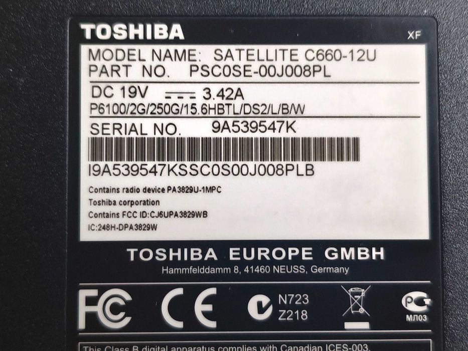 Laptop notebook Toshiba Satellite C660-12U, 3GB Ram, 250GB, Windows 10