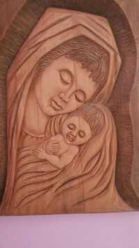 Płaskorzeźba Matka Boża z dzieciątkiem rękodzieło