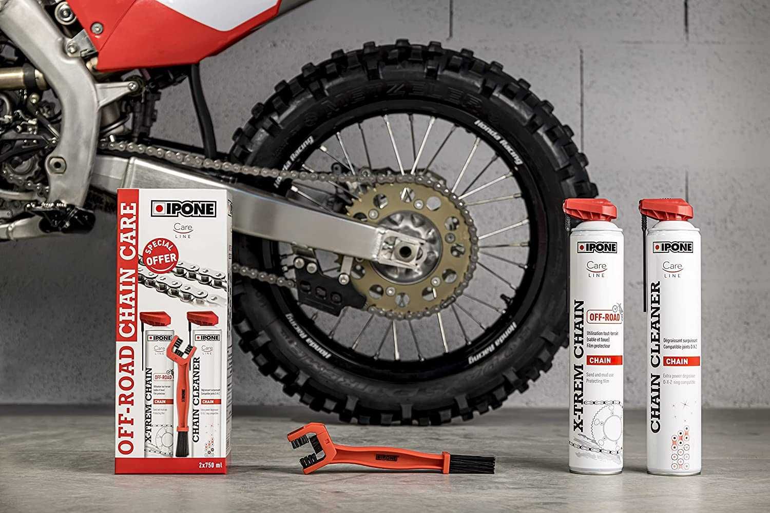 IPONE OFF-ROAD CHAIN CARE 3 в 1 Смазка для мото цепи +Очиститель+Щетка