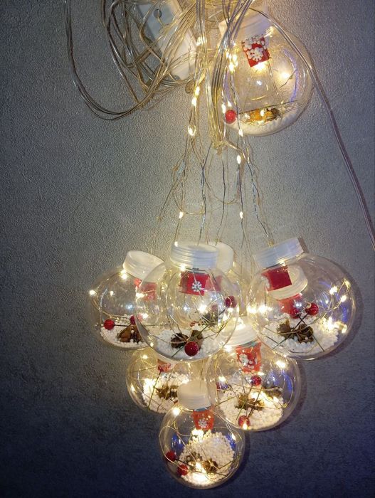 Гирлянда медная проволока Штора прозрачные шары с наполнением