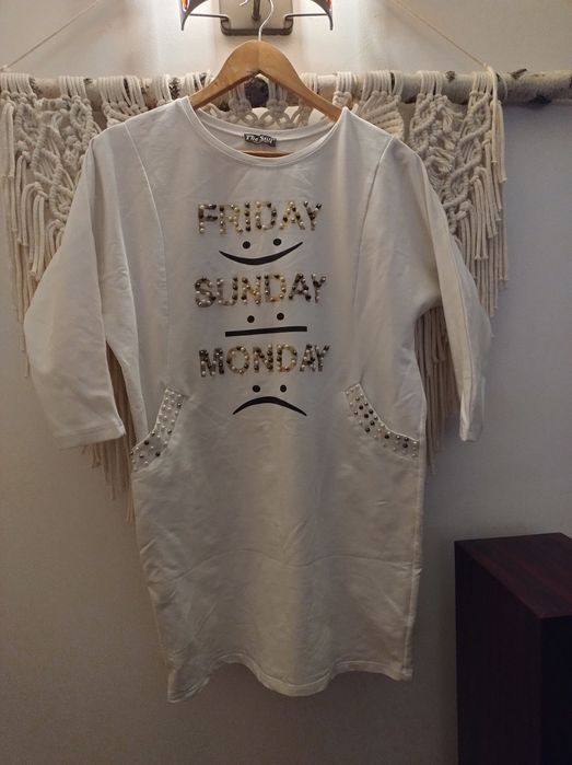 Tunika perełki napisy kieszenie L/XL