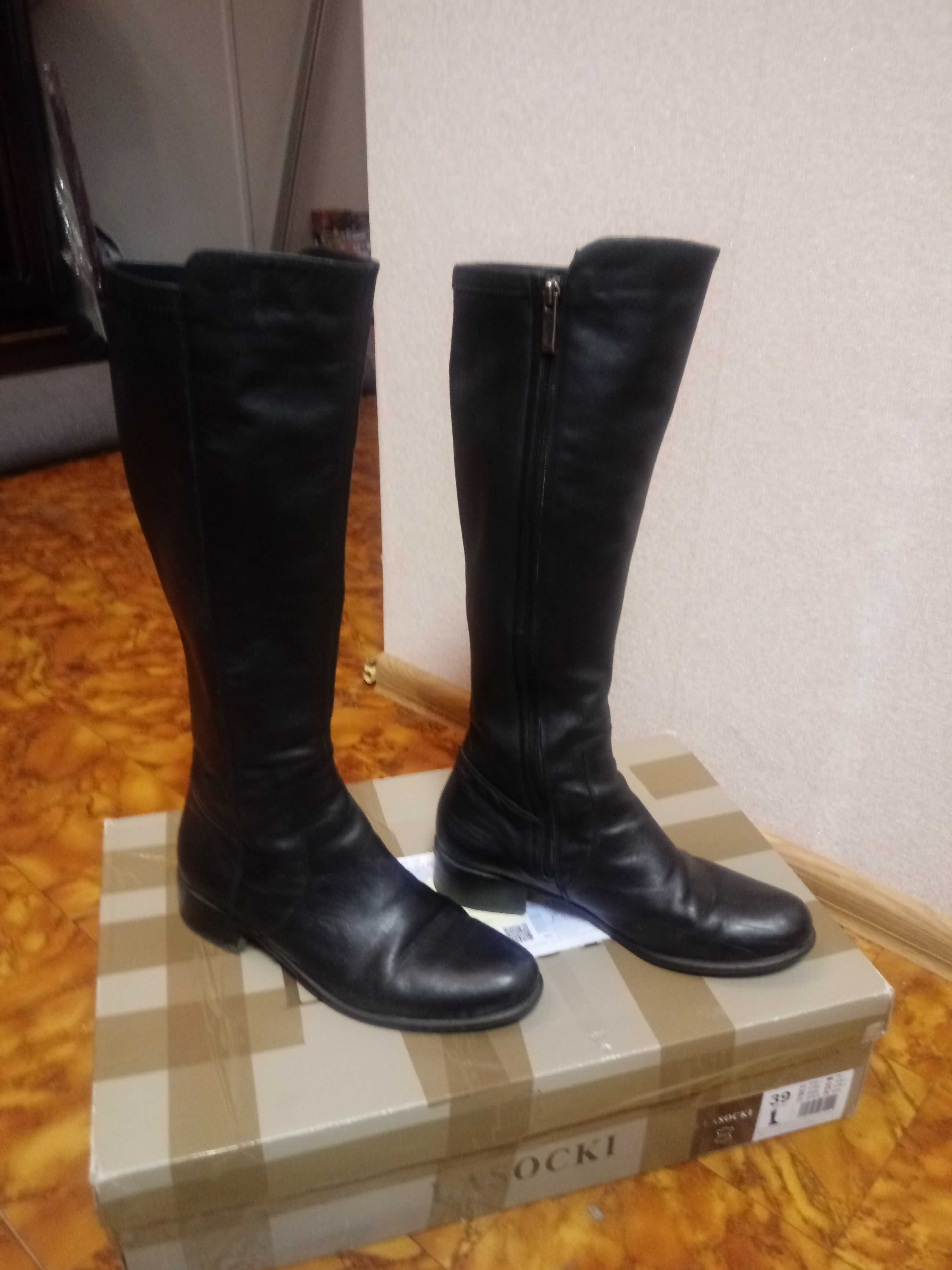 Skorzane kozaki naturalna skora czarne 39 Lasocki 25.5 cm