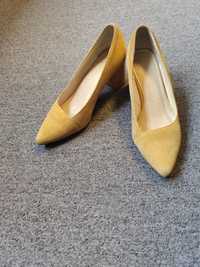 Czółenka żółte buty na niskim obca się 6 cm