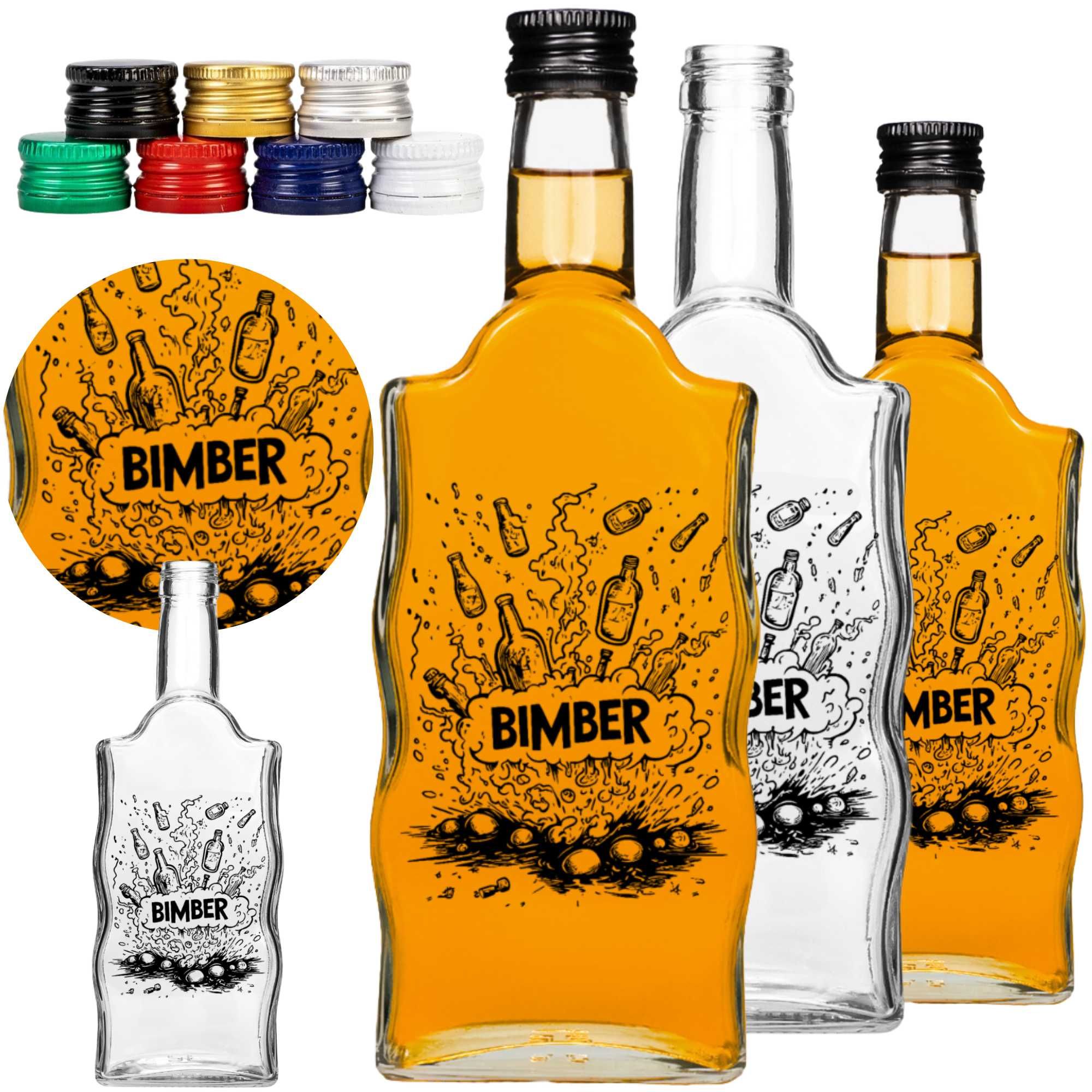 10x Butelka Warta 500 ml z nadrukiem Bombowy Bimber + zakrętki– bimber
