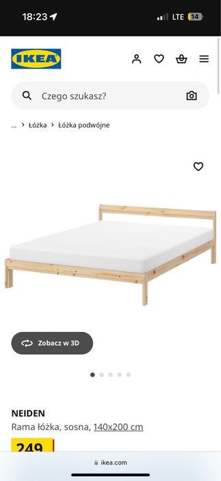 Łóżko ikea 140x200 drewniane