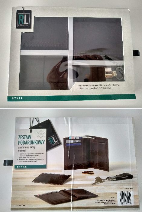 NOWY Zestaw: portfel, etui na karty (RFID), brelok, okładka na karty