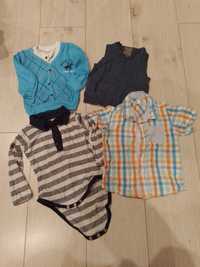 Zestaw ciuszków chłopięcych: koszula, sweterek, body, rozmiar 74-80
