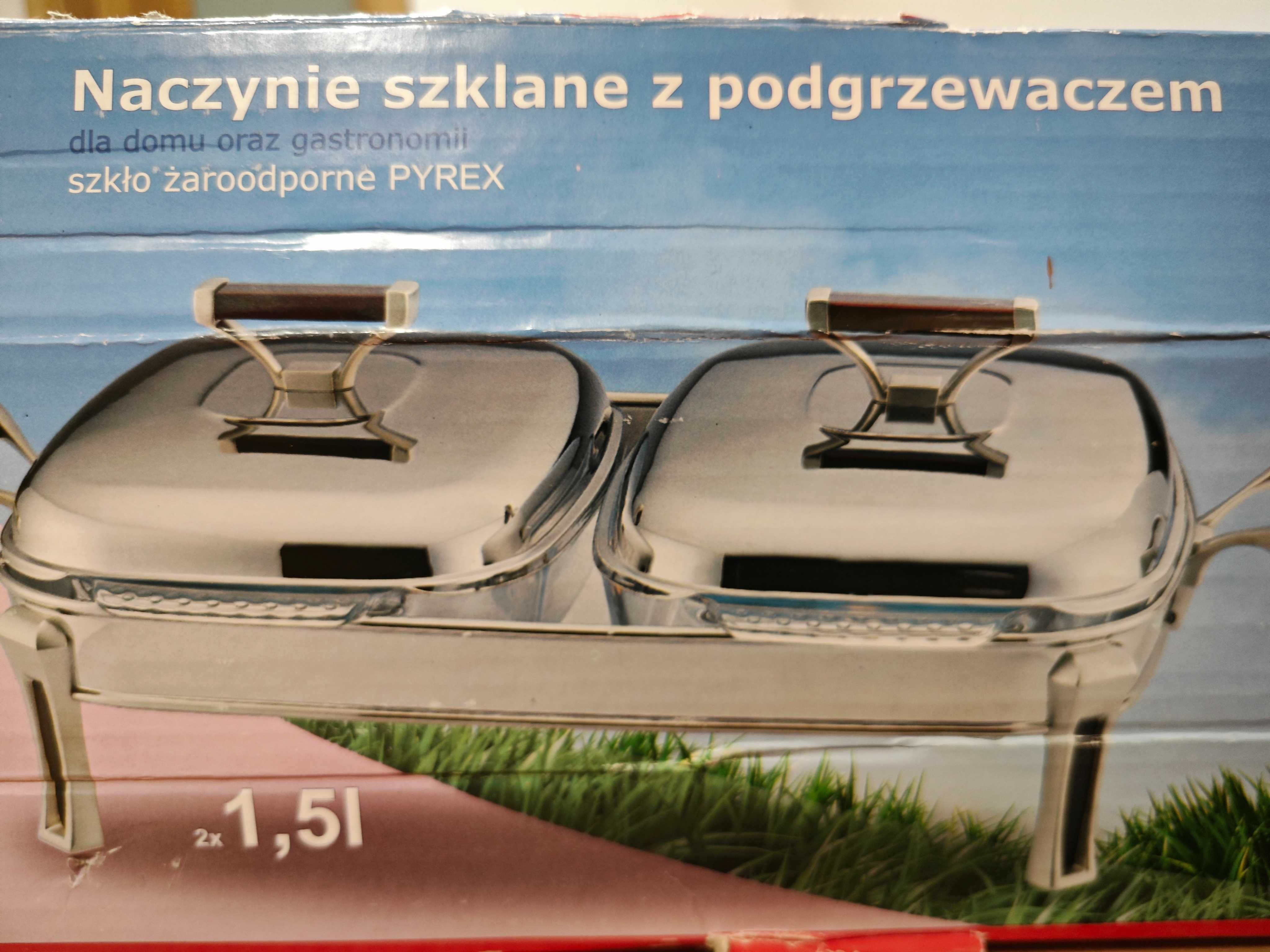 Nowe naczynie szklane z podgrzewaczem, 2 x 1,5 l