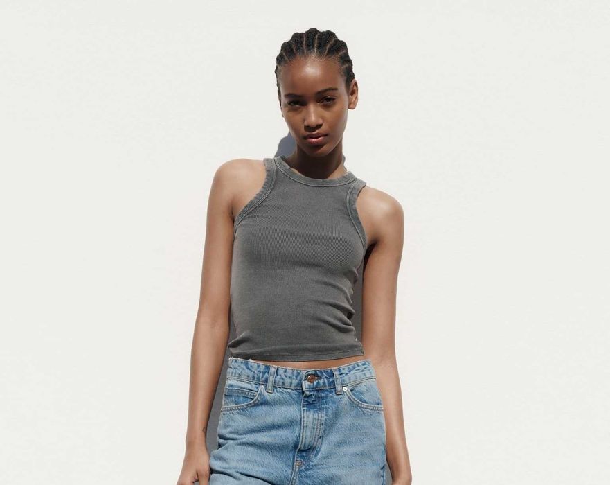 Базовий топ у рубчик Zara | M - L | washed | basic ribbed