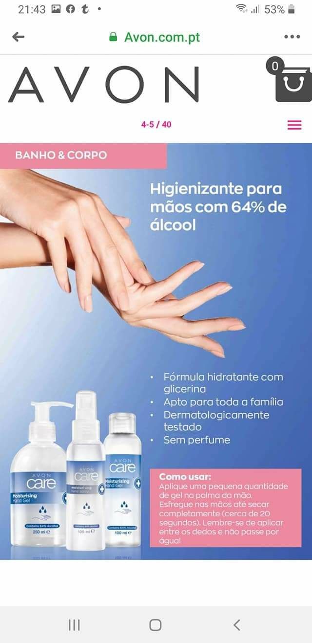 Gel para Mãos Higienizante e Hidratante AVON