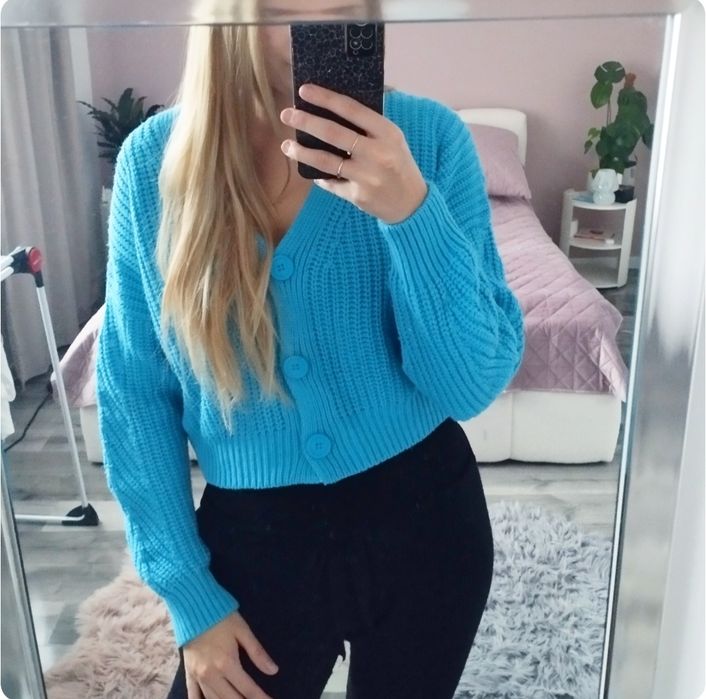 Sweter kardigan niebieski błękitny Reserved 36 S oversize