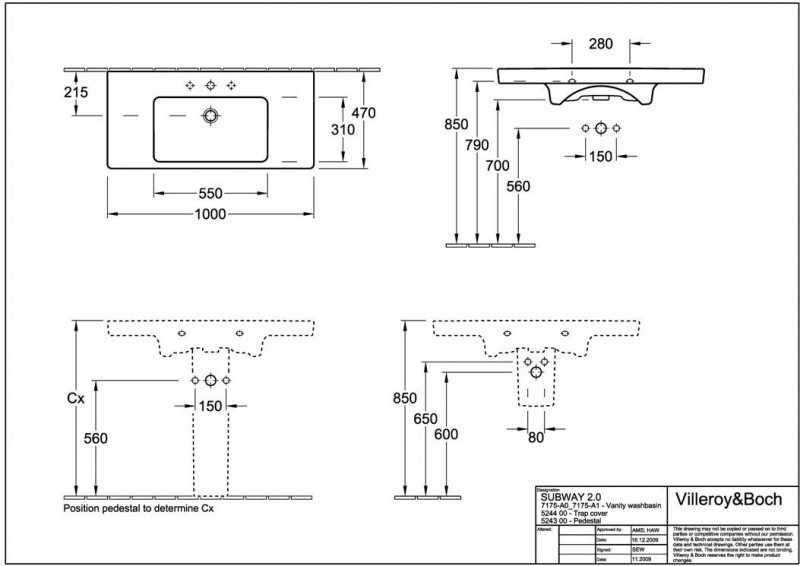 Umywalka 100×47 cm bez przelewu Villeroy & Boch Subway 2.0