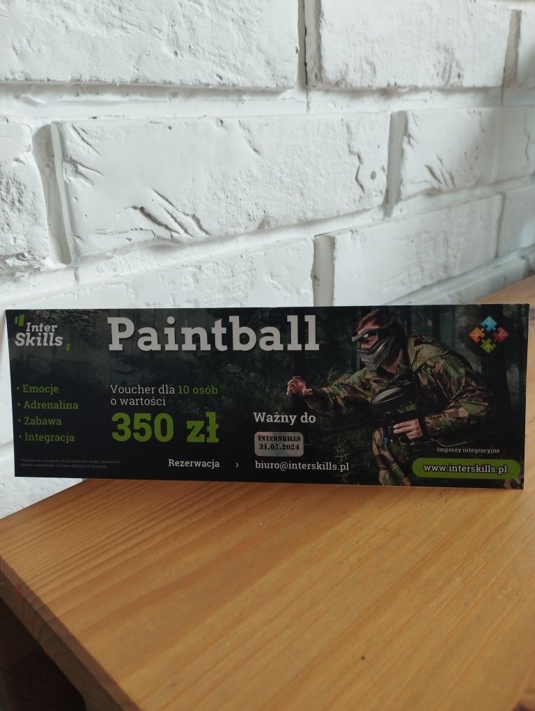 Voucher na paintball dla 10 osób o wartości 350 zl