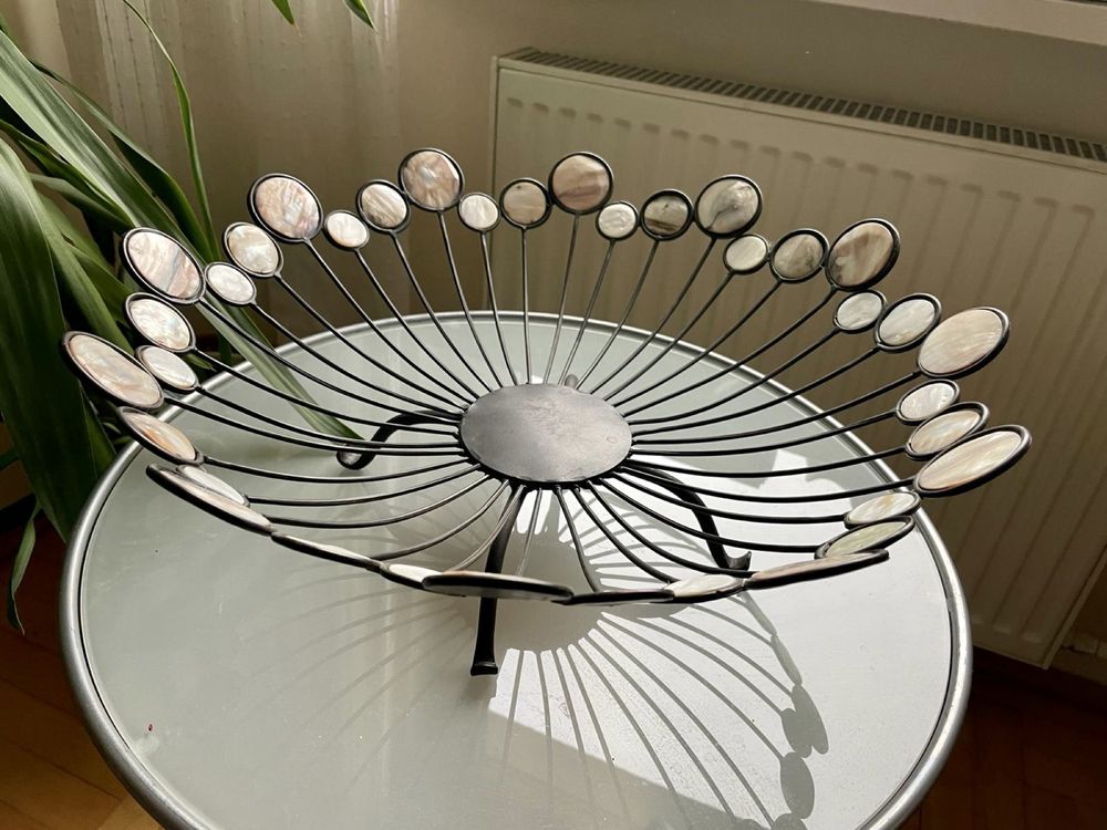 Patera misa kosz na owoce MASA perłowa i metal UNIKAT Designerska