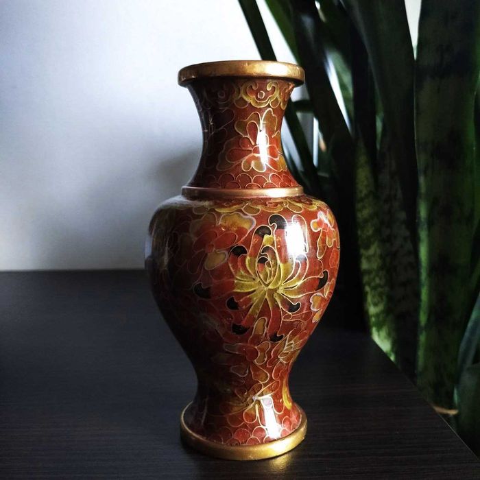 Клуазоне ваза антикварная 13 см перегородчатая эмаль Китай в коллекцию