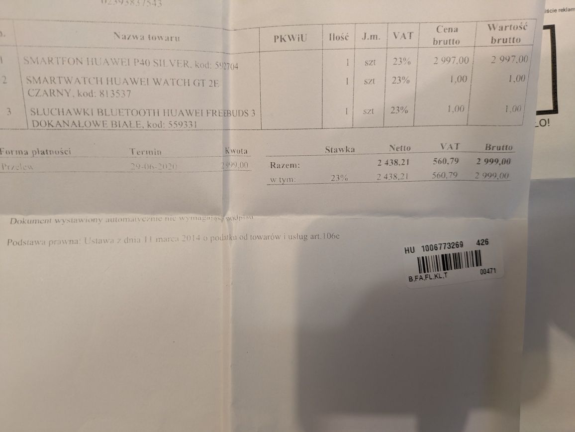 Huawei P40 8GB 128GB Dual SIM ANA-NX9 jak nowy