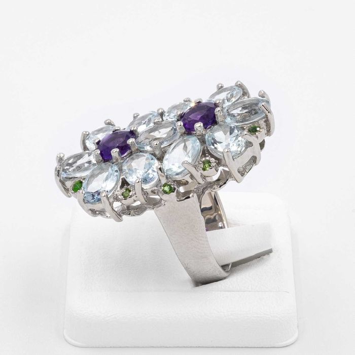 pierścionek srebro 11g duże akwamaryny certyfikat na 1030zł rozmiar 17