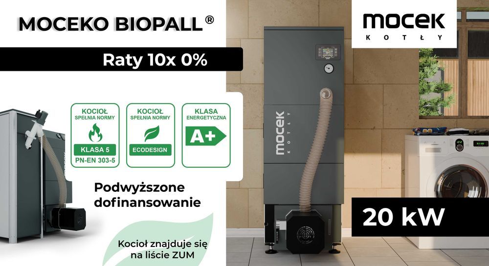 Kocioł na pellet, Drewno Moceko BIOPAL 20kW, piec dotacje OD RĘKI ZUM