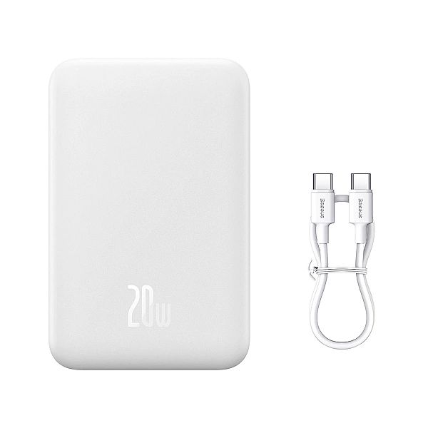 Powerbank Baseus Magnetic Mini 20000 mAh 20W - biały + kabel USB-C / U