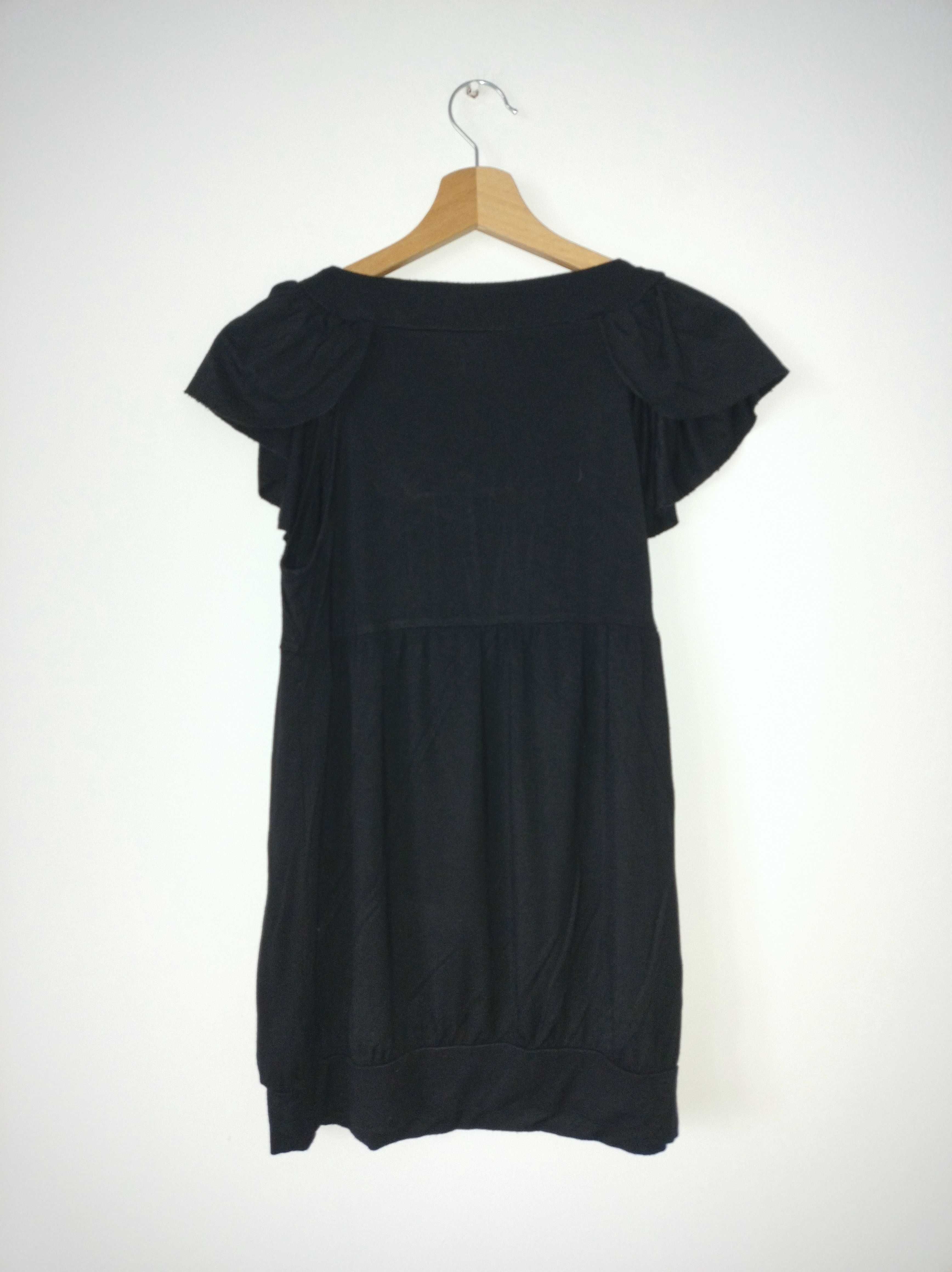 Czarna luźna tunika bluzka vintage retro falbanki wiskoza 40 L
