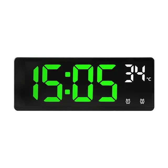 Електронний Led настільний годинник DS-6631  чорний, зелені цифри