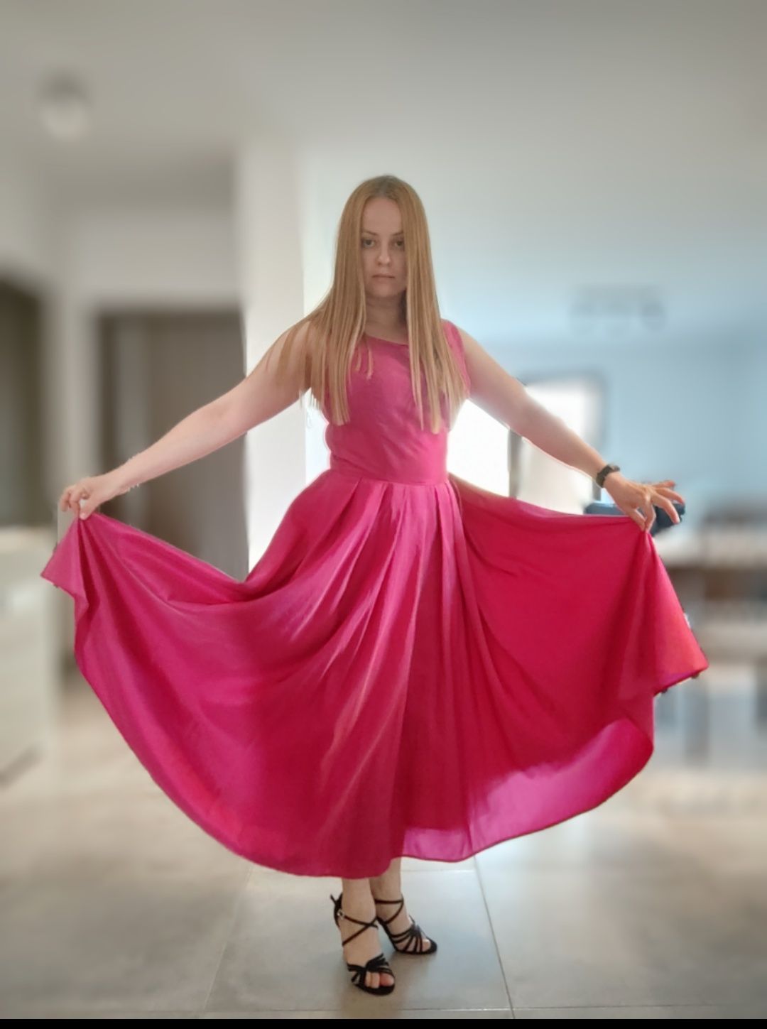 Barbie Sukienka na wesele tafta szyta z koła fuksja HIT