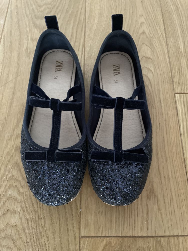 Baleriny Zara roz 31 czarne granatowe brokatiwe