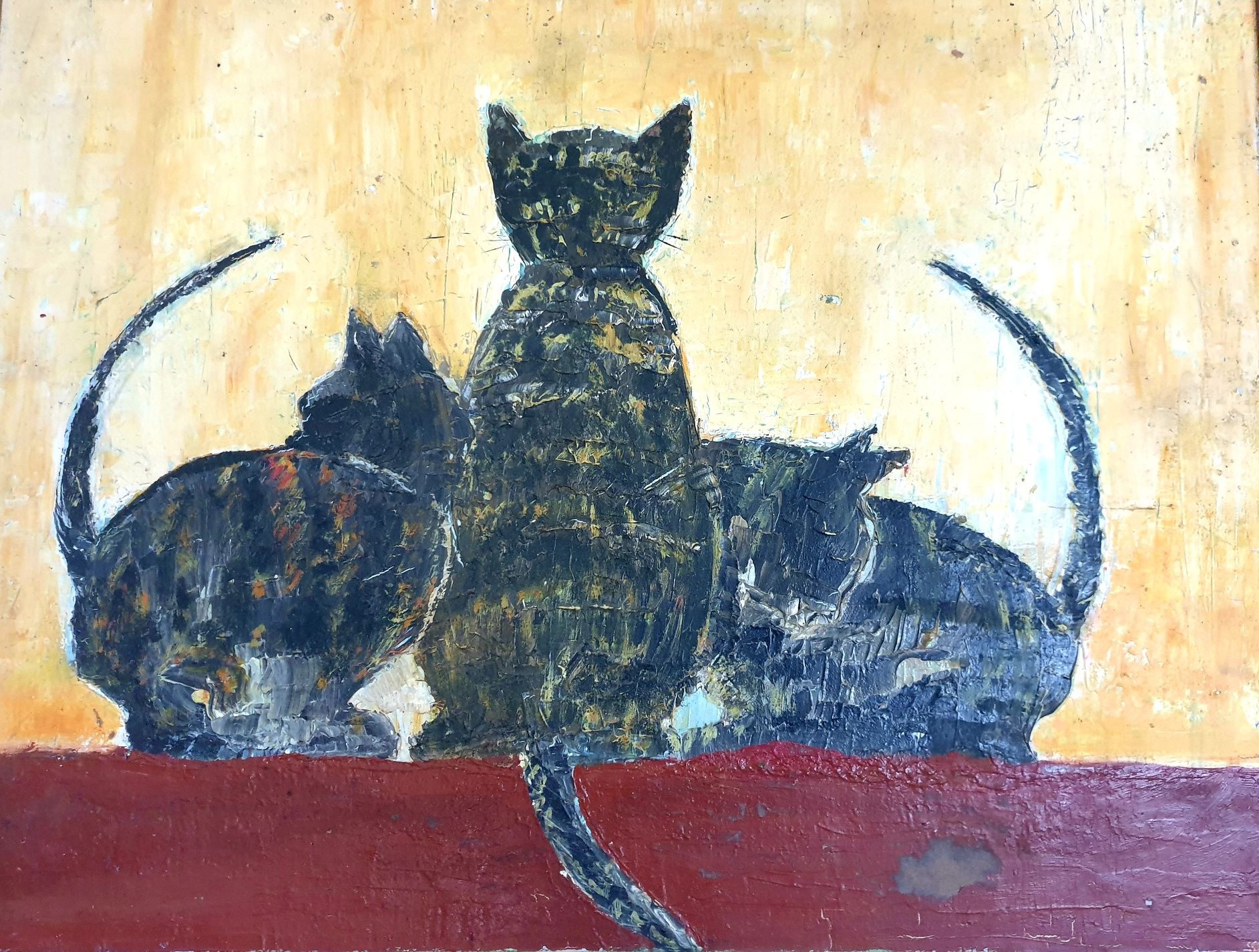 GATOS linda pintura em óleo sobre platex - Ribeiro