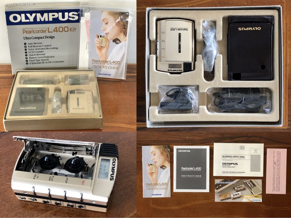 Retro dyktafon OLYMPUS Pearlcorder L400 Kit na mikro kasety Japan box