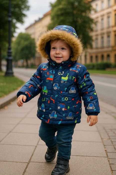 Kurtka zimowa chłopięca pojazdy 98