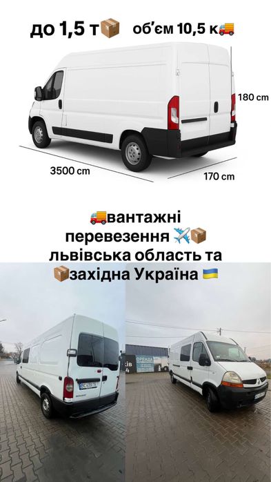 Перевезення вантажів до 1,5 т | Renault Master | Львів та область