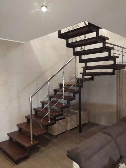 Сходи металеві перила нержавійка ковка метал скло дерев'яні ступені