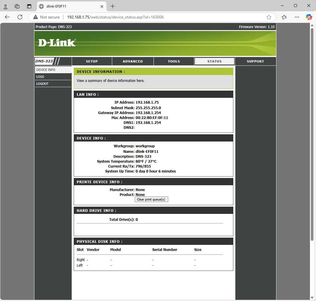 D-Link NAS de 2 Discos DNS-323 Storage Rede