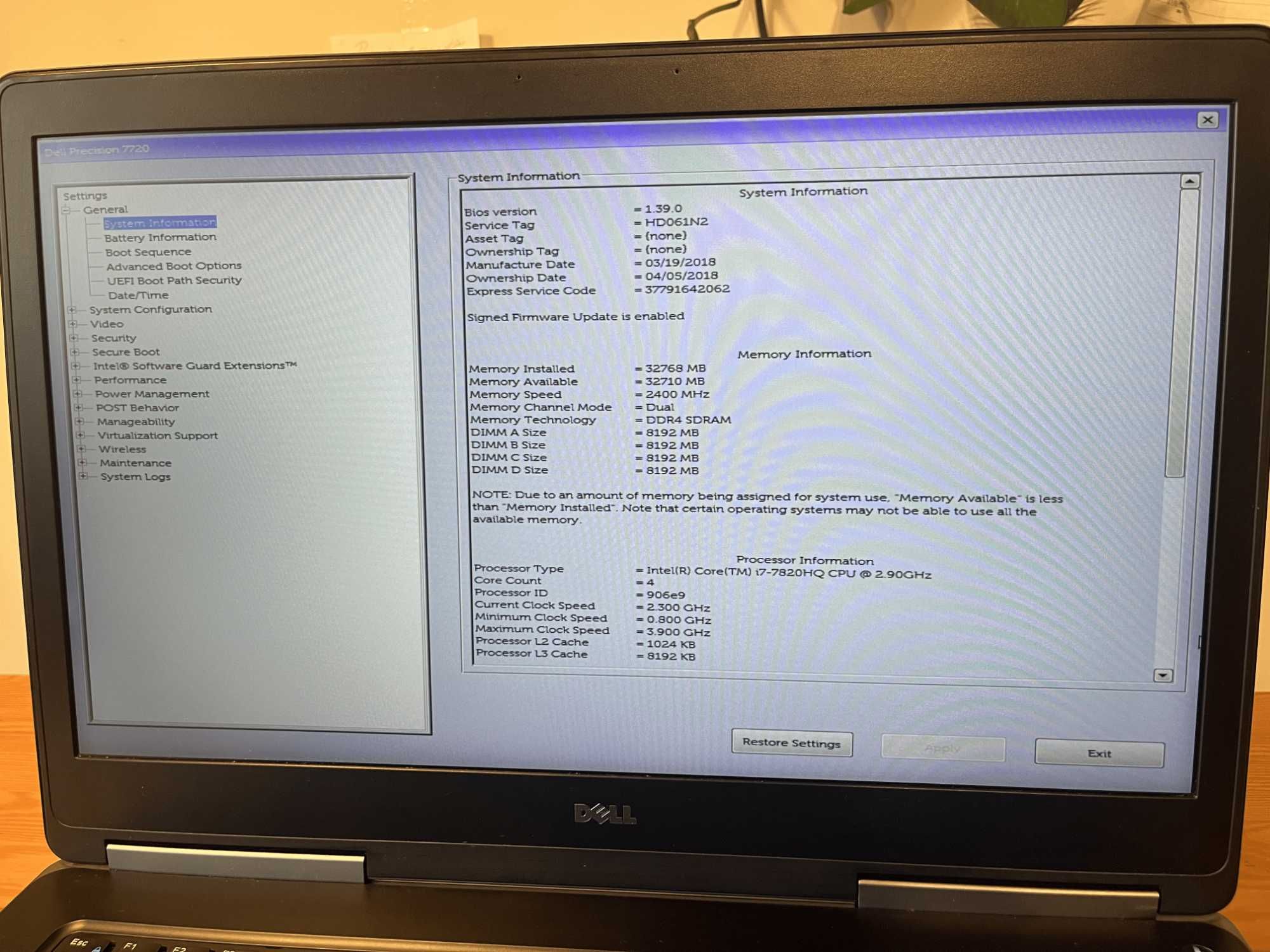 Laptop Dell Precision 7720 i7-7820HQ 32GB 1,5TB QUADRO P3000
